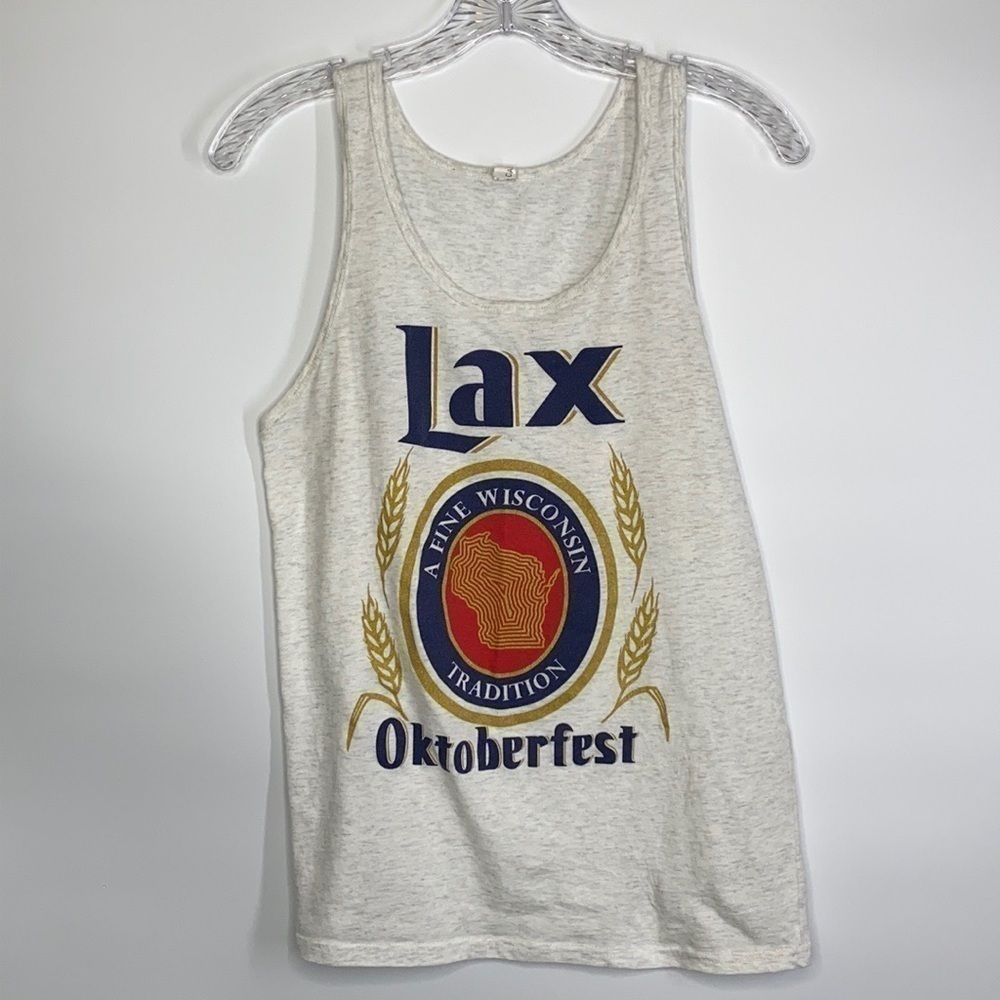 Canvas LAX Oktoberfest La Crosse Wisconsin Heathered Gray Tank Top Size Small